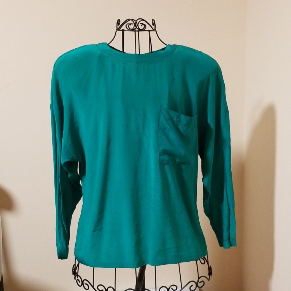 Dana Buckman vintage silk green blouse size 8